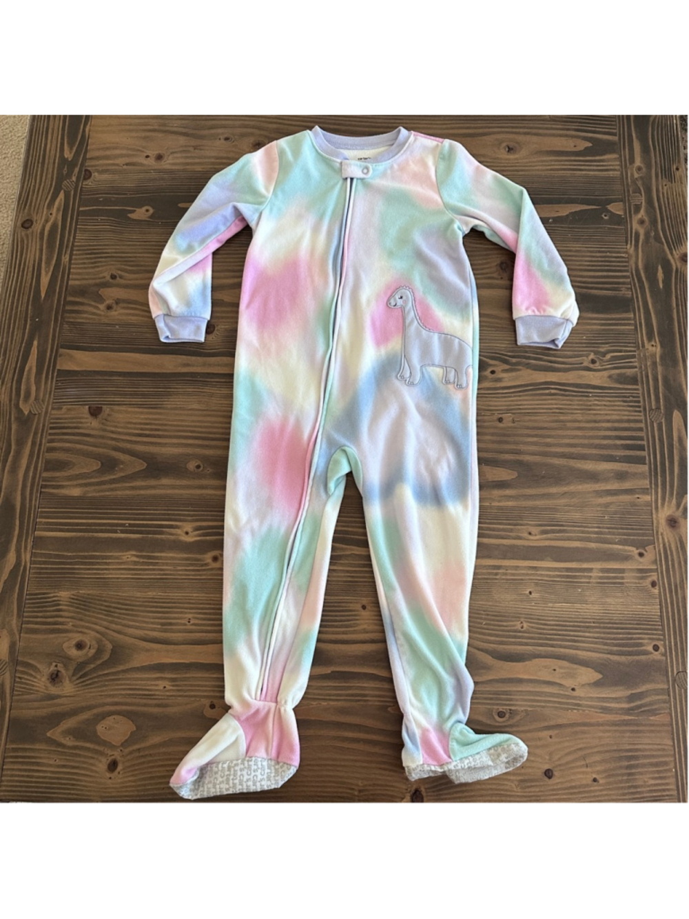Carters Girls Pajama Sleeper 4T Tie Dye Dinosaur Fleece Zip Footed